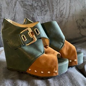 Suede and Leather Platform Wedges size 8